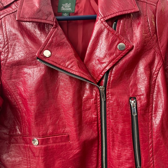 Red Vegan Leather Moto Jacket - Picture 4 of 7
